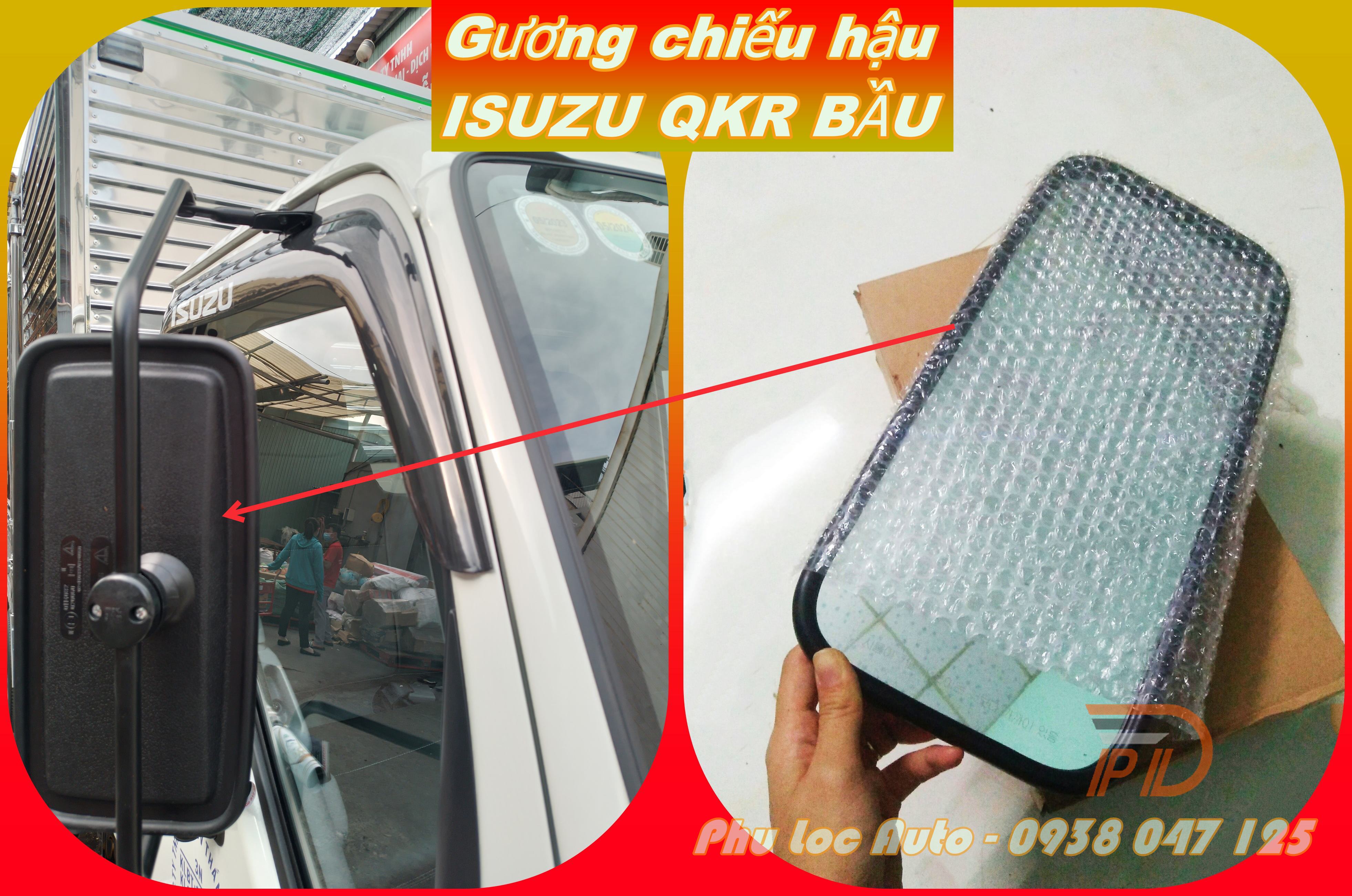 Gương chiếu hậu xe tải ISUZU QKR 210 230 270 91PS đầu tròn gọng gương gắn 2 bên cửa (giá 2 cái)