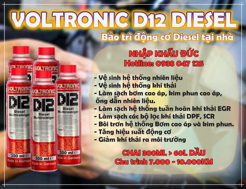 D12 Voltronic Diesel - vệ sinh kim phun xupap động cơ dầu diesel hiệu quả hàng nhập khẩu Đức ( chai 300ml)